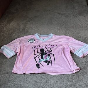 Marvel Pink Spider-Man Oversized Jersey Crop Top SIZE M